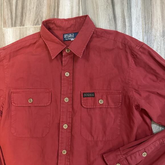 NWT VTG 90s Polo Ralph Lauren Shirt Mens XL Red Twill Button Up Military - Picture 1 of 8